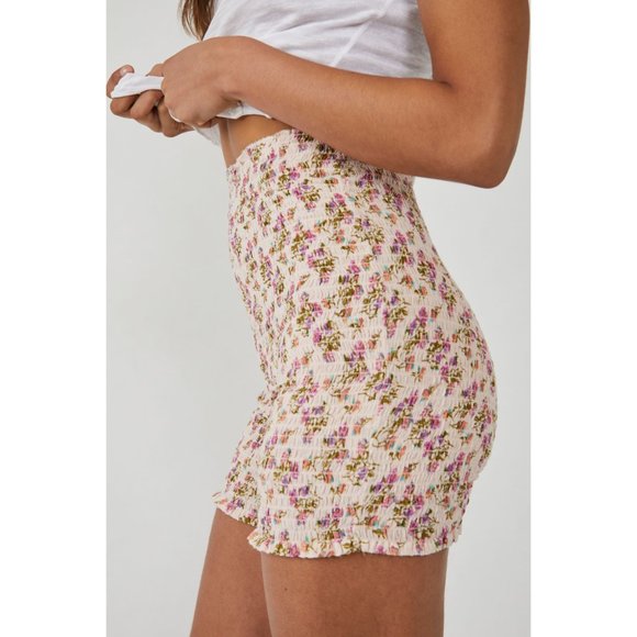 FREE PEOPLE FP One Maia Smocked Shorts / Pink Combo - Picture 6 of 10